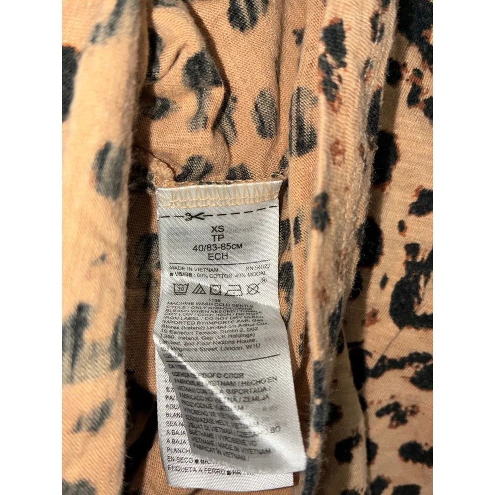 Banana Republic Top Women XS Brown Leopard Animal Print Cozy Slub Crew Neck LS - Picture 5 of 8